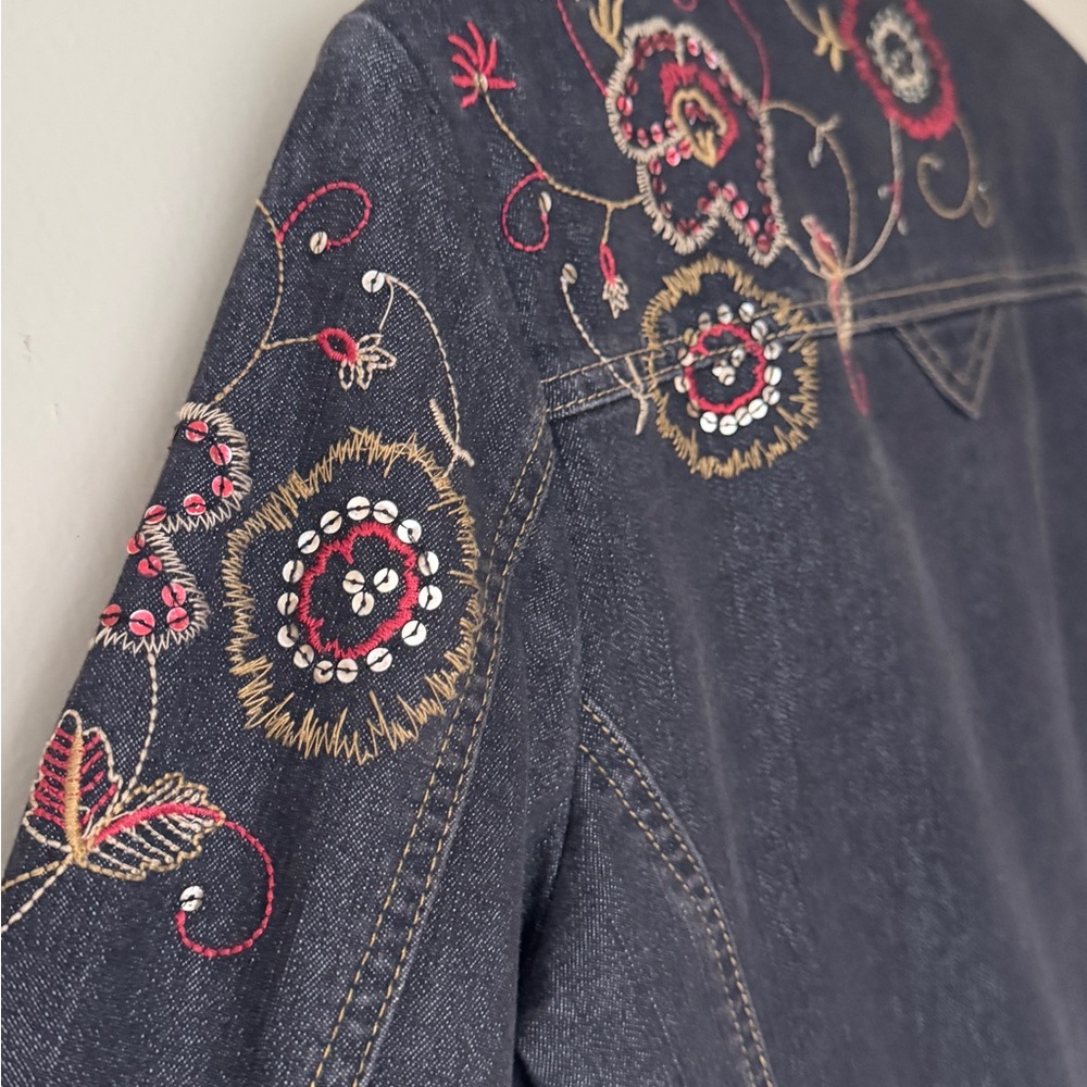 Embroidered black denim Jean Jacket